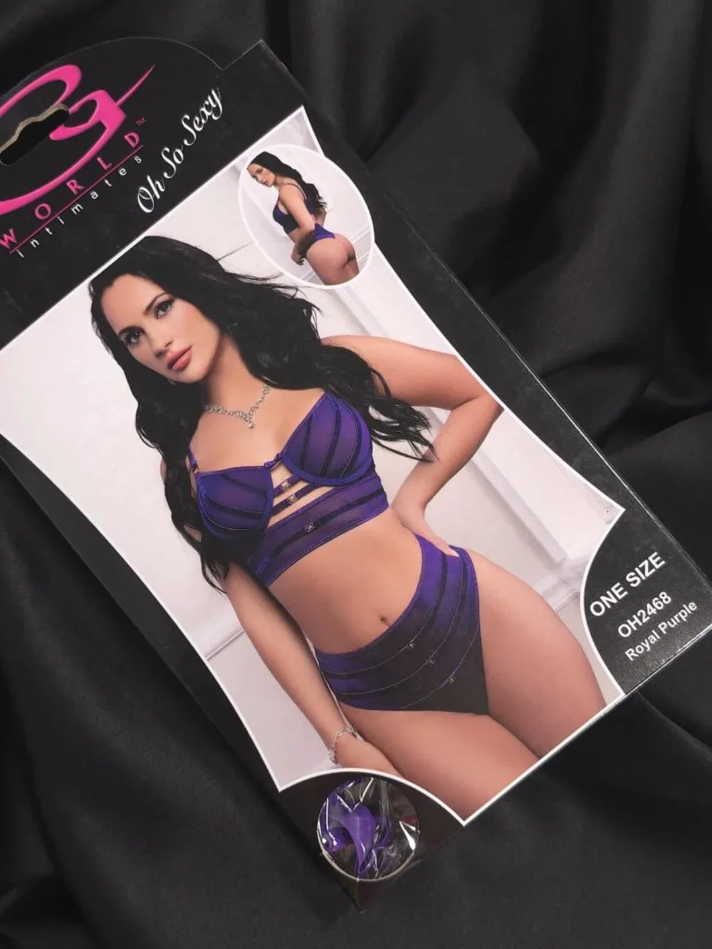 G WORLD Intimates Royal Purple 2-Piece Satin Straps Bra High Waist Panty Set